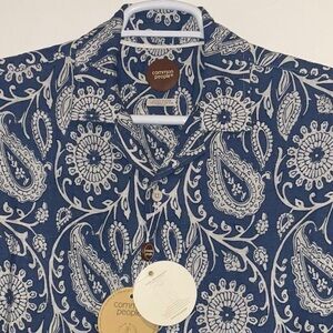 COMMON PEOPLE PAISLEY BLUE LINEN BLEND BUTTON FRONT CAMP SHIRT GEN-Z SIZE M NWT